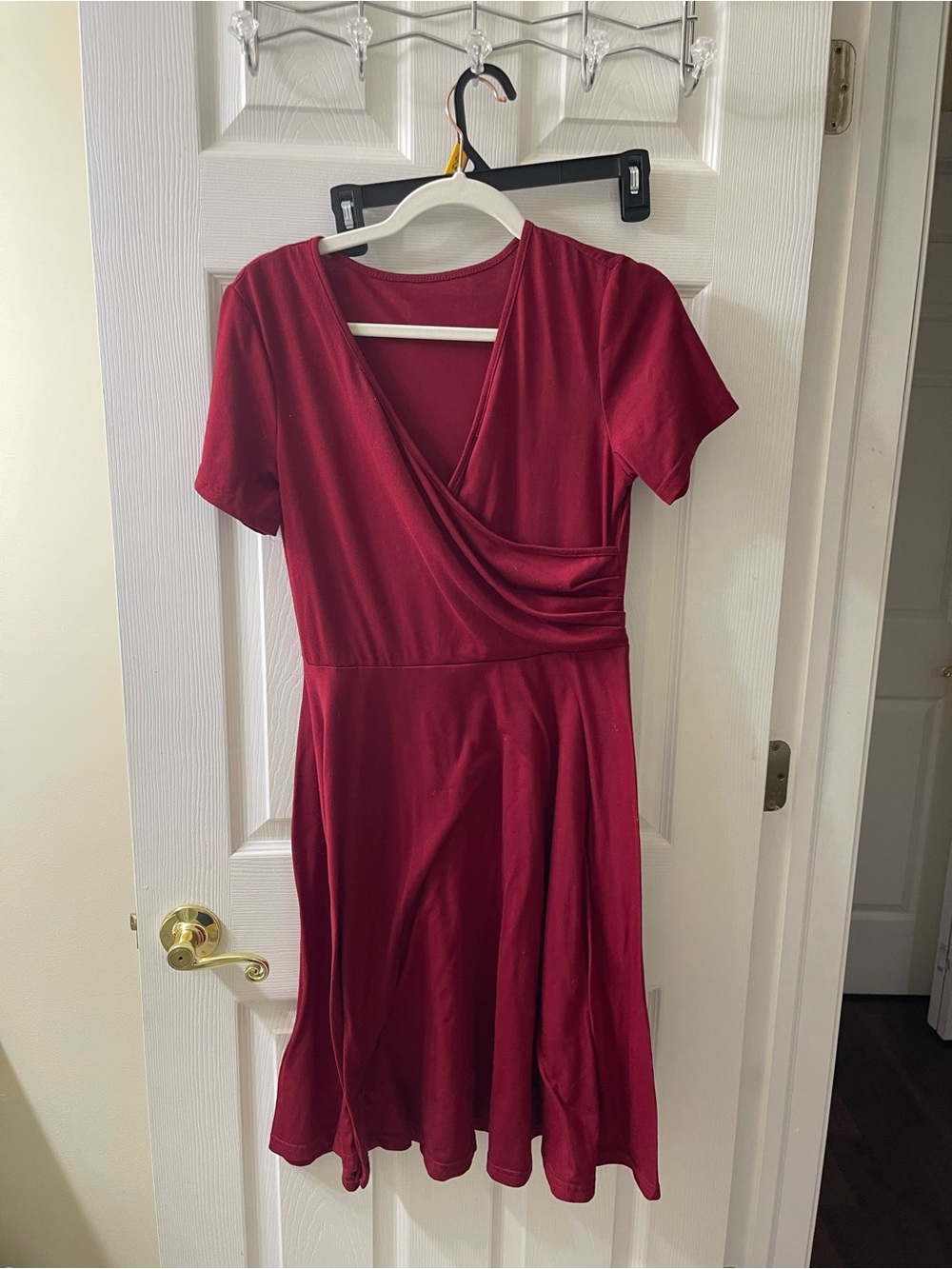 Short Sleeve Midi Dress in Burgundy